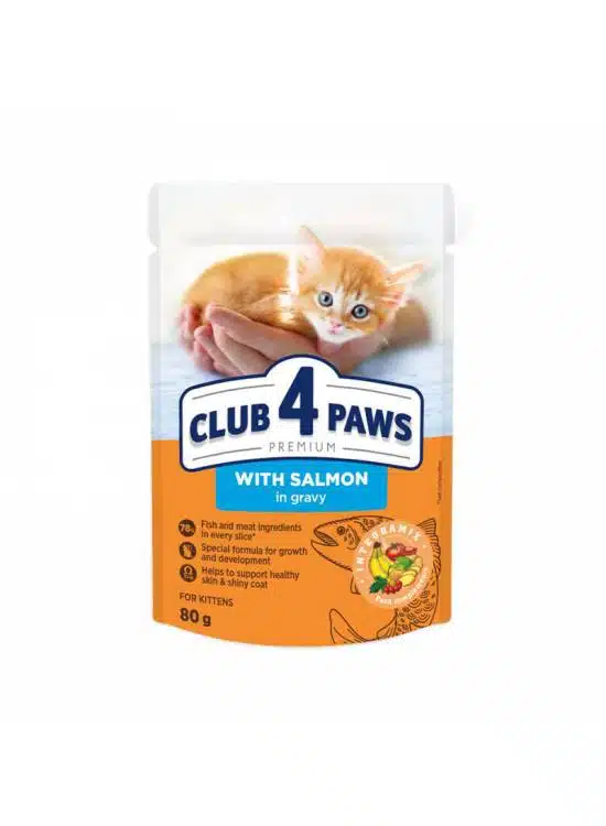 Club 4 Paws πλήρης υγρή τροφή για γατάκια σολομός σε σάλτσα